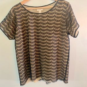 JCrew black lace top with nude lining- size medium